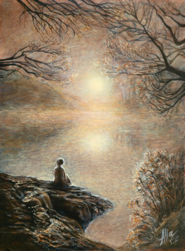 Pintura intitulada "Watching the Sunris…" por Alla Ostrovsky, Obras de arte originais, Acrílico