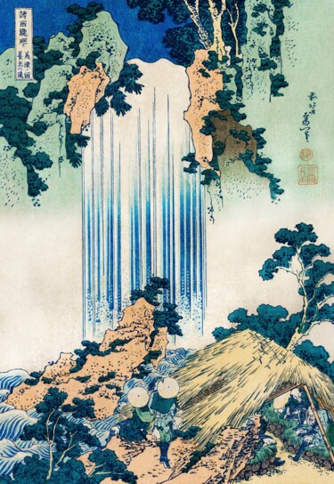 Waterfall's Whispering Path Digitale Kunst mit dem Titel "Waterfall's Whisper…" von Chun Yu Guan, Original-Kunstwerk, KI-generiertes Bild Auf Karton mon…