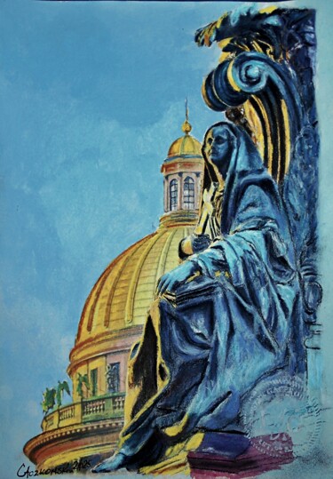 Pomnik Mikołaja I, cesarza Rosji - detal Drawing titled "Pomnik Mikołaja I,…" by Leszek Gaczkowski, Original Artwork, Pastel Mounted on Wood Stretcher frame