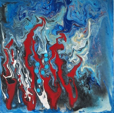 Peinture intitulée "BULLES BLEUES" par Maryse Houppilliart, Œuvre d'art originale, Acrylique Monté sur Châssis en bois
