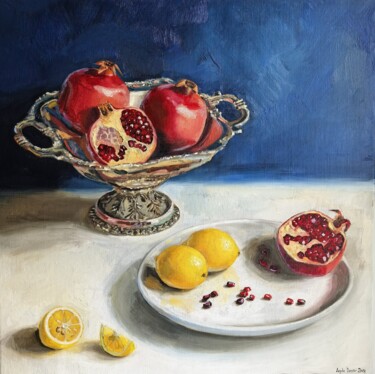 Pomegranate and lemons "Pomegranate and lem…" başlıklı Tablo Leyla Demir tarafından, Orijinal sanat, Petrol Ahşap Sedye çerçevesi üzerine monte edi…
