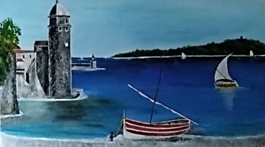 Painting titled "Clocher de Colliour…" by Ninoufloral, Original Artwork, Acrylic Mounted on Wood Panel