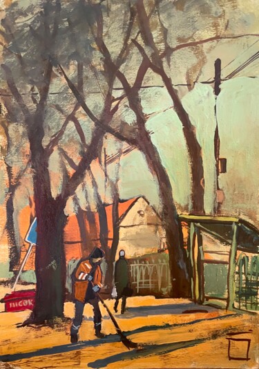 Framed. «bus stop 2« "Framed. «bus stop 2«" başlıklı Tablo Олександр Бойченко tarafından, Orijinal sanat, Guaş boya