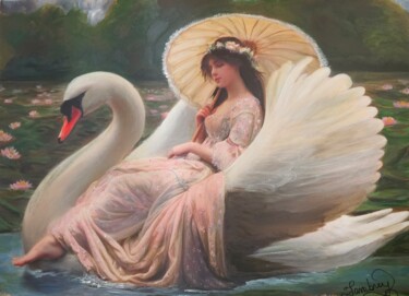 Painting titled "The Boston Swan Ride" by Tambrey Jolenia, Original Artwork, Acrylic Mounted on Wood Stretcher frame