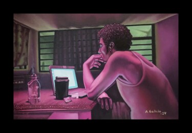 Schilderij getiteld ""Porn"" door Abraham Galicia, Origineel Kunstwerk, Olie Gemonteerd op Frame voor houten brancard