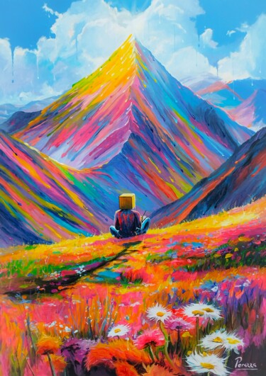Pintura titulada "La montagne aux mil…" por Laurent Perazza, Obra de arte original, Acrílico Montado en Bastidor de camilla…