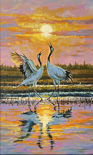 「Wild Souls. Crane」というタイトルの絵画 Andrii Skoryi (LERAN)によって, オリジナルのアートワーク, アクリル