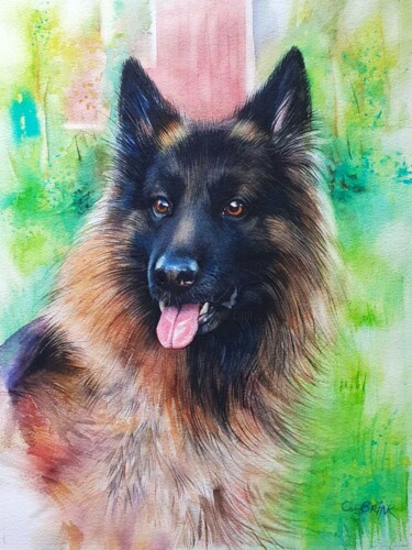 Schilderij getiteld "Bossy" door Olga Brink Art, Origineel Kunstwerk, Aquarel