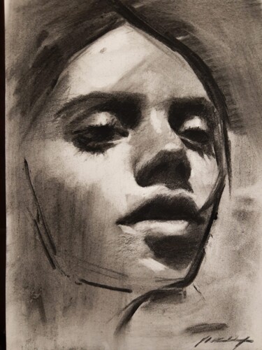 Disegno intitolato "Head Sketch" da Guido Mauas, Opera d'arte originale, Carbone