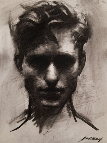 제목이 "Man Head Sketch"인 그림 Guido Mauas로, 원작, 숯
