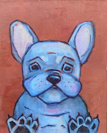 Hello! Blue dog French bulldog 绘画 标题为“Hello! Blue dog Fre…” 由Marina Zubkova, 原创艺术品, 油