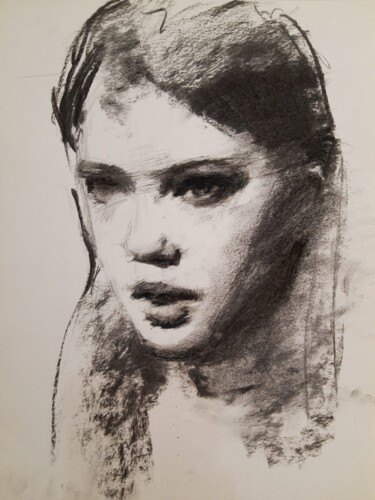 Disegno intitolato "Face in the sun (sk…" da Guido Mauas, Opera d'arte originale, Carbone