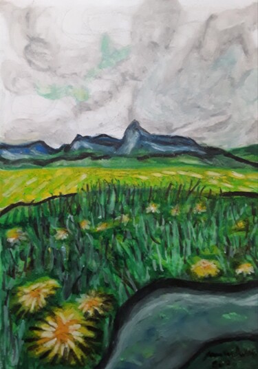 Schilderij getiteld "Löwenzahnblüte im A…" door Sven W. Dahlke, Origineel Kunstwerk, Krijt