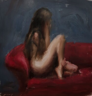 绘画 标题为“Nude on a Red Couch” 由Guido Mauas, 原创艺术品, 油