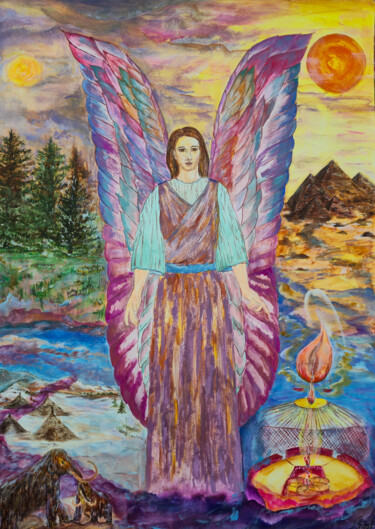 Pittura intitolato "Ancient Memory Angel" da Inessa Lightart, Opera d'arte originale, Acrilico