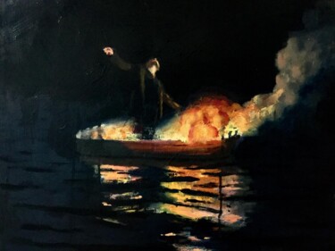 Self portrait on a burning boat Malarstwo zatytułowany „Self portrait on a…” autorstwa Guido Mauas, Oryginalna praca, Olej