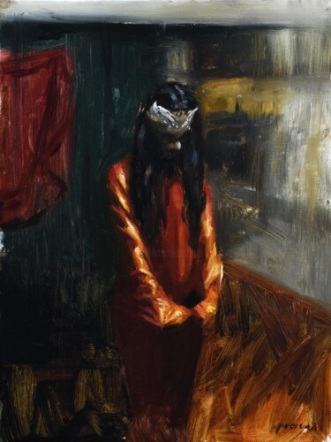 Malarstwo zatytułowany „Study of a Masked W…” autorstwa Guido Mauas, Oryginalna praca, Olej