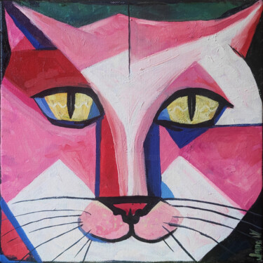 Peinture intitulée "Pink cat" par Evgenia Ivanova, Œuvre d'art originale, Huile