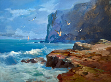 Schilderij getiteld "Sea breeze on a cle…" door Yuriy Suprunchuk, Origineel Kunstwerk, Olie Gemonteerd op Frame voor houten…