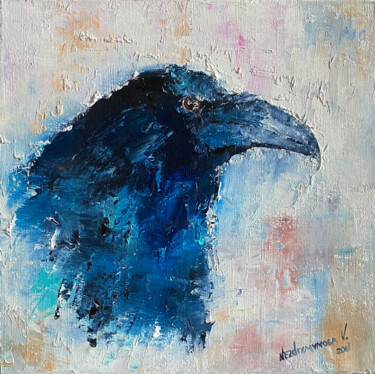Schilderij getiteld "Raven" door Volodymyr Nezdiimynoha, Origineel Kunstwerk, Olie Gemonteerd op Frame voor houten brancard