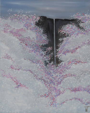 Schilderij getiteld "CASCADE SOUS CERISI…" door Nicolas Tohi, Origineel Kunstwerk, Olie Gemonteerd op Frame voor houten bran…