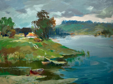 "River near the vill…" başlıklı Tablo Yuriy Suprunchuk tarafından, Orijinal sanat, Petrol Karton üzerine monte edilmiş