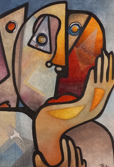 Schilderij getiteld "Superficiel et lége…" door Thierry Robin, Origineel Kunstwerk, Gouache Gemonteerd op Frame voor houten…