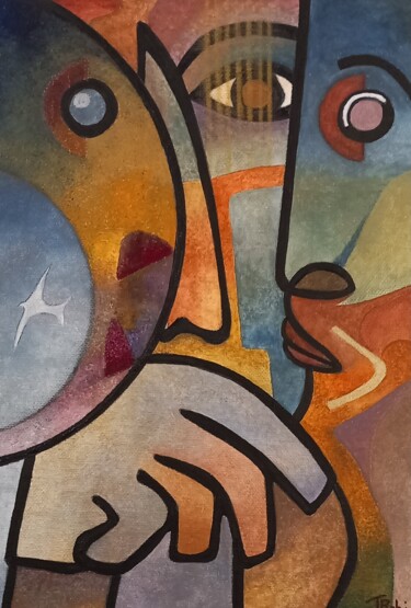 Schilderij getiteld "Superficiel et lége…" door Thierry Robin, Origineel Kunstwerk, Gouache Gemonteerd op Frame voor houten…