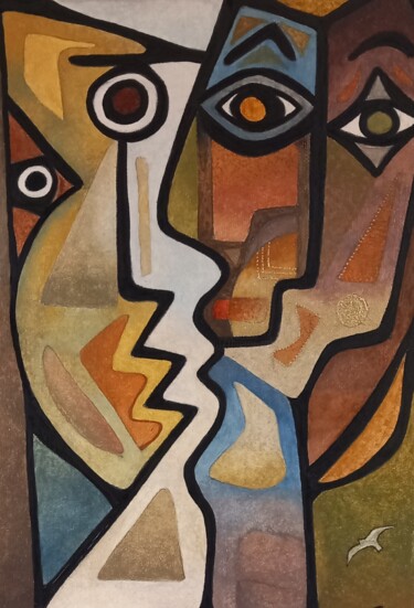 Schilderij getiteld "Superficiel et lége…" door Thierry Robin, Origineel Kunstwerk, Gouache Gemonteerd op Frame voor houten…