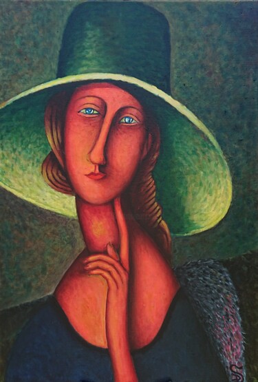 Painting titled "Jeanne Hebuterne et…" by Didier Suard, Original Artwork, Oil Mounted on Wood Stretcher frame
