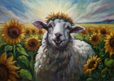 In the Field of Sunflowers 绘画 标题为“In the Field of Sun…” 由Olga Lysenko, 原创艺术品, 油 安装在木质担架架上
