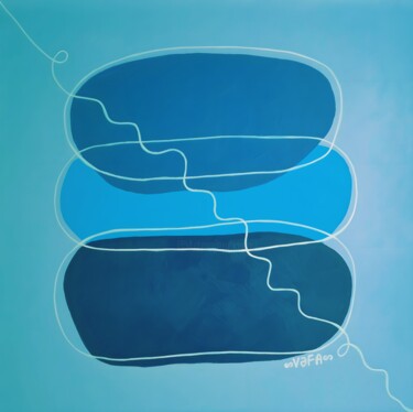Zen Minimalism. Blue Stones. Taoic Wisdom - Print Arte digitale intitolato "Zen Minimalism. Blu…" da Vafa Majidli, Opera d'arte originale, Pittura digitale