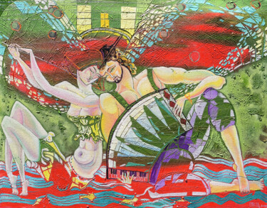 Pittura intitolato "Carnival of Hearts" da Anahit Mirijanyan, Opera d'arte originale, Olio Montato su Telaio per barella in…