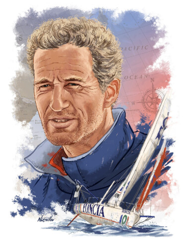 Peinture intitulée "Michel Desjoyeaux" par Nicolas Le Guillou, Œuvre d'art originale, Peinture numérique Monté sur Châssis e…