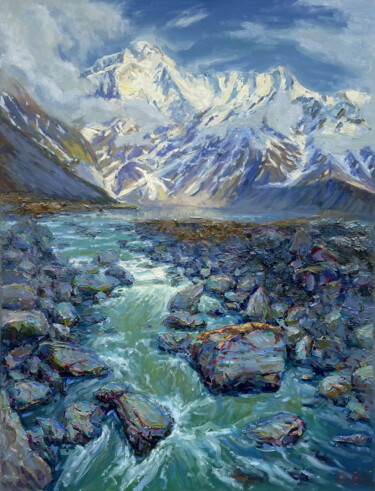 "Mountain River" Картина под названием ""Mountain River"" - Evgeny Chernyakovsky, Подлинное произведение искусства, Масло Установлен на Дерев…