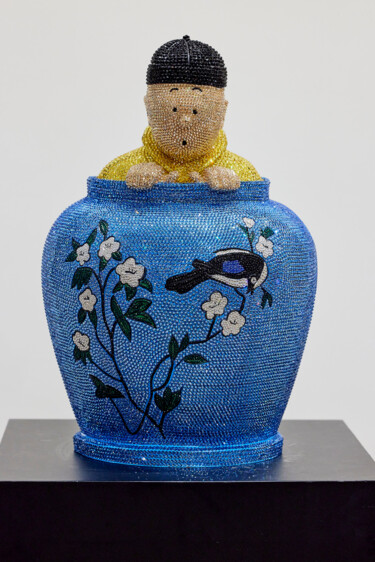 Scultura intitolato "Tintin blue lotus f…" da Angela Gomes, Opera d'arte originale, Colaggio