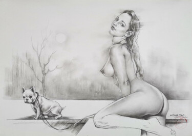 Drawing titled "Bulldog" by Hongtao Huang, Original Artwork, Pencil