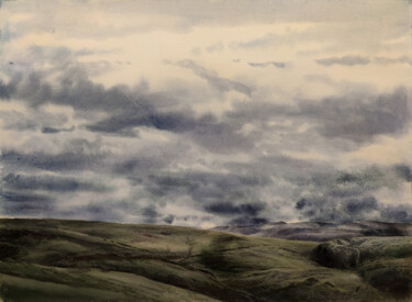 Painting titled "聂拉木通拉山" by Fangzheng Niu, Original Artwork, Watercolor Mounted on Wood Panel