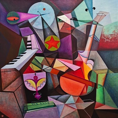 Painting titled "The Pentagram Band" by Da Hong, Original Artwork, Oil