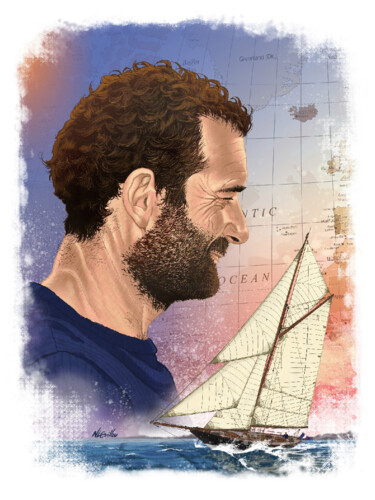"Eric Tabarly" başlıklı Tablo Nicolas Le Guillou tarafından, Orijinal sanat, Dijital Resim Ahşap Sedye çerçevesi üzerine mon…
