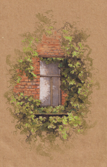 Window in Ivy Disegno intitolato "Window in Ivy" da Sundra, Opera d'arte originale, Pastello