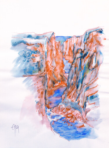 Felsenschlucht. Tekening getiteld "Felsenschlucht." door Götz Wiedenroth, Origineel Kunstwerk, Marker