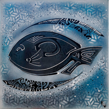 Ie - Poisson 「Ie - Poisson」というタイトルの絵画 Manon-Océane Bruyèreによって, オリジナルのアートワーク, アクリル ウッドストレッチャーフレームにマウント