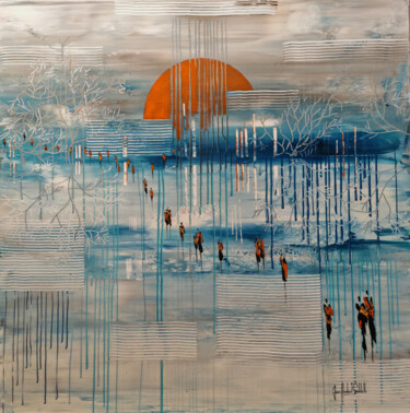 Painting titled "MOON'S TEARS" by Jean-Humbert Savoldelli, Original Artwork, Acrylic Mounted on Wood Stretcher frame
