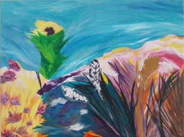 Schilderij getiteld "sunflower paradies" door Julia Kirilov, Origineel Kunstwerk, Acryl Gemonteerd op Frame voor houten bran…