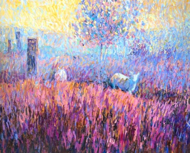 Painting titled "Whispers of the Moo…" by Hanna Mc Donagh, Original Artwork, Oil Mounted on Wood Stretcher frame