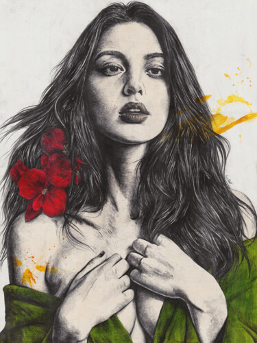 Arcarsenal | flower woman in green drape Drawing titled "Arcarsenal | flower…" by Marco Paludet, Original Artwork, Pencil