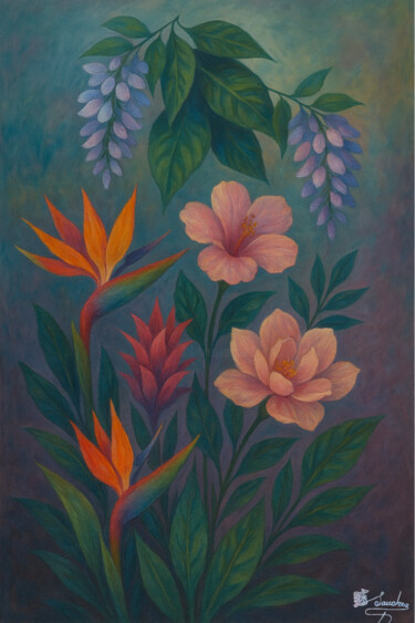 Painting titled "Armonía Botánica" by Elio Segundo Sanchez, Original Artwork, Oil
