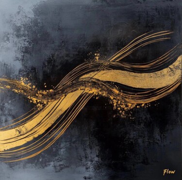 Flow2 – AI-Generated Minimalist Abstract Gold & Black Art Digital Arts titled "Flow2 – AI-Generate…" by Yuliya Samoilava (JuliettaArt), Original Artwork, AI generated image