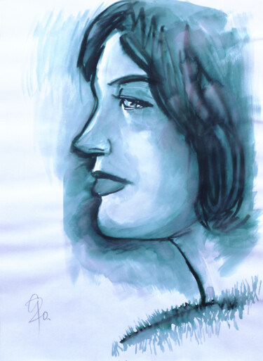 Frauenportrait im Profil. Desenho intitulada "Frauenportrait im P…" por Götz Wiedenroth, Obras de arte originais, Marcador